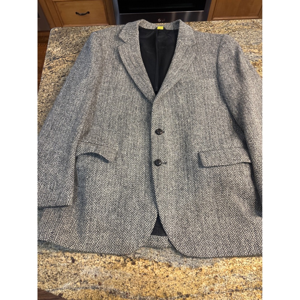 Harris Tweed Mens Grey Herringbone Wool Blazer Sport Coat Handwoven Wool 46R - Picture 3 of 10